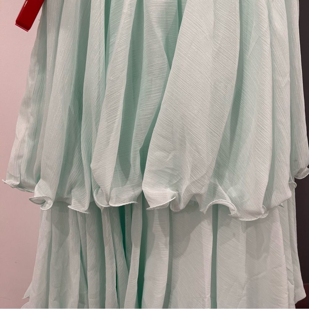 NWT Mac Duggal 49245 Mint Light Blue Chiffon Tiered Ball Maxi Gown 4 - Picture 11 of 12